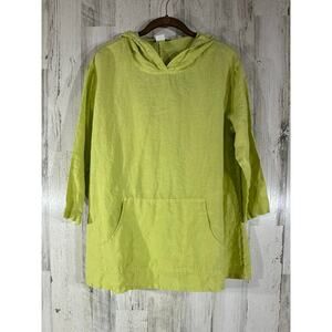 Match Point Hoodie‎ Tunic Size Small Chartreuse Lime Green Pockets 3/4 Sleeve